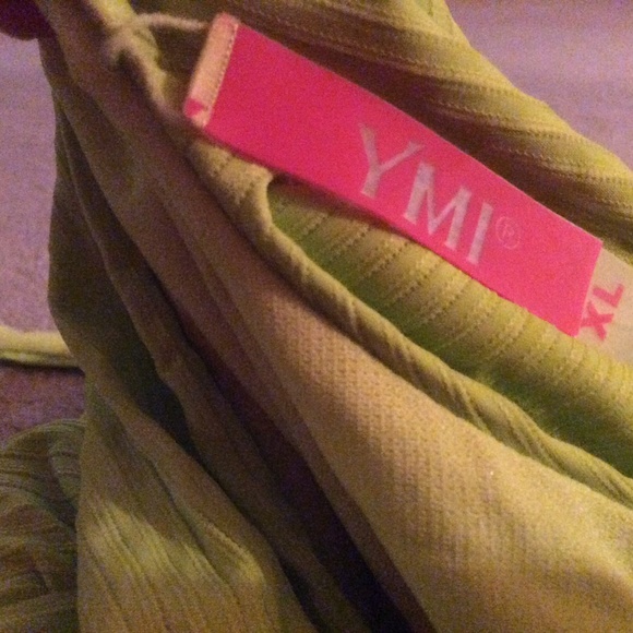 YMI Lime Green Ribbed Front and Side Lace One Piece Swimsuit  Sz XL - Picture 3 of 3